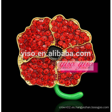 Multi color flor roja broche de diamantes de imitación